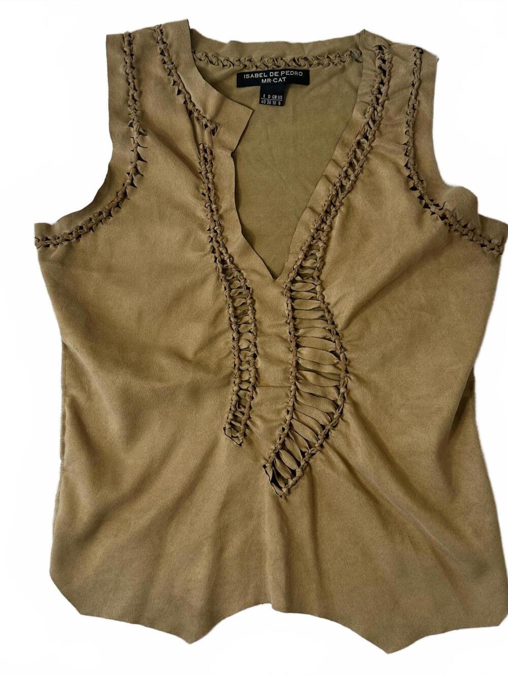 Isabel de Pedro MR CAT Women's Tan Faux-Suede Sleeveless Top Y2K - size 6